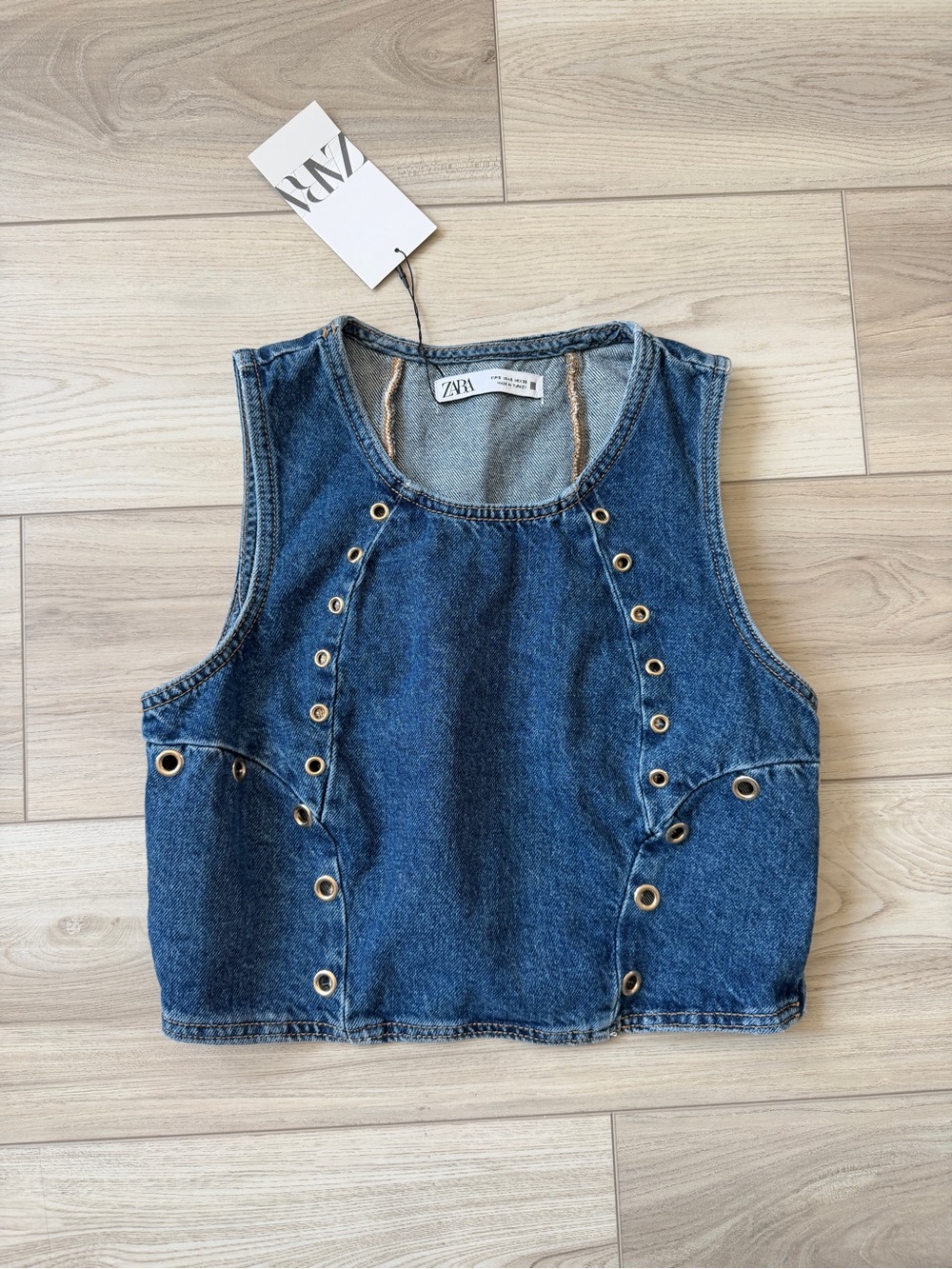 Zara Dark Blue Denim Grommet Tank Top